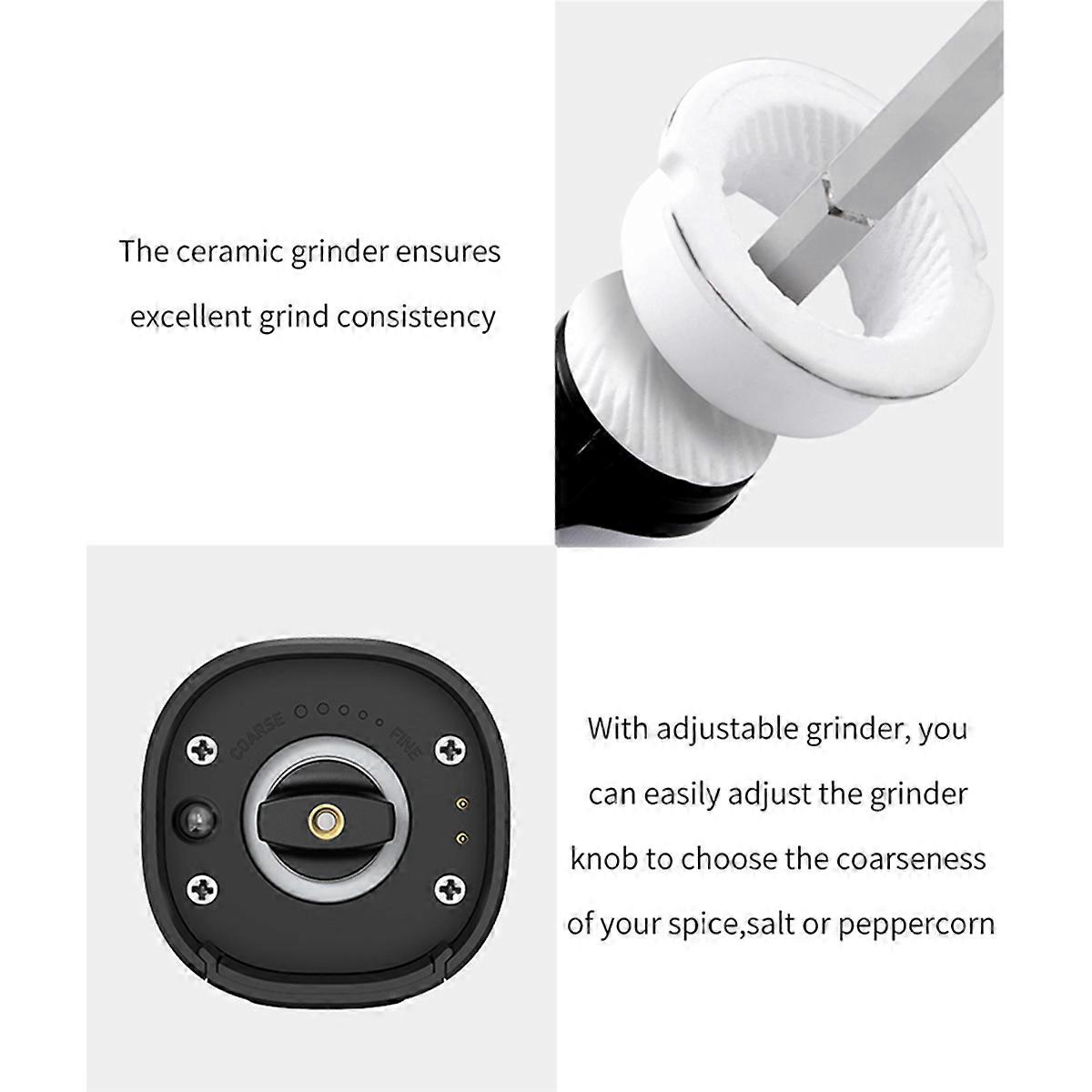 4x Electric Automatic Salt and Pepper Grinder Set with Rechargeable Base 2 Adjustable Coarseness Por