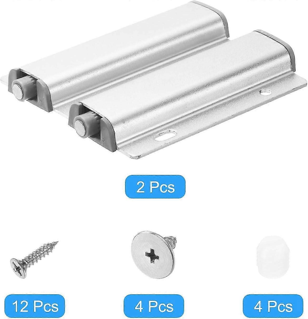 2pack Double Push To Open Door Latch - Silver, Aluminum Alloy