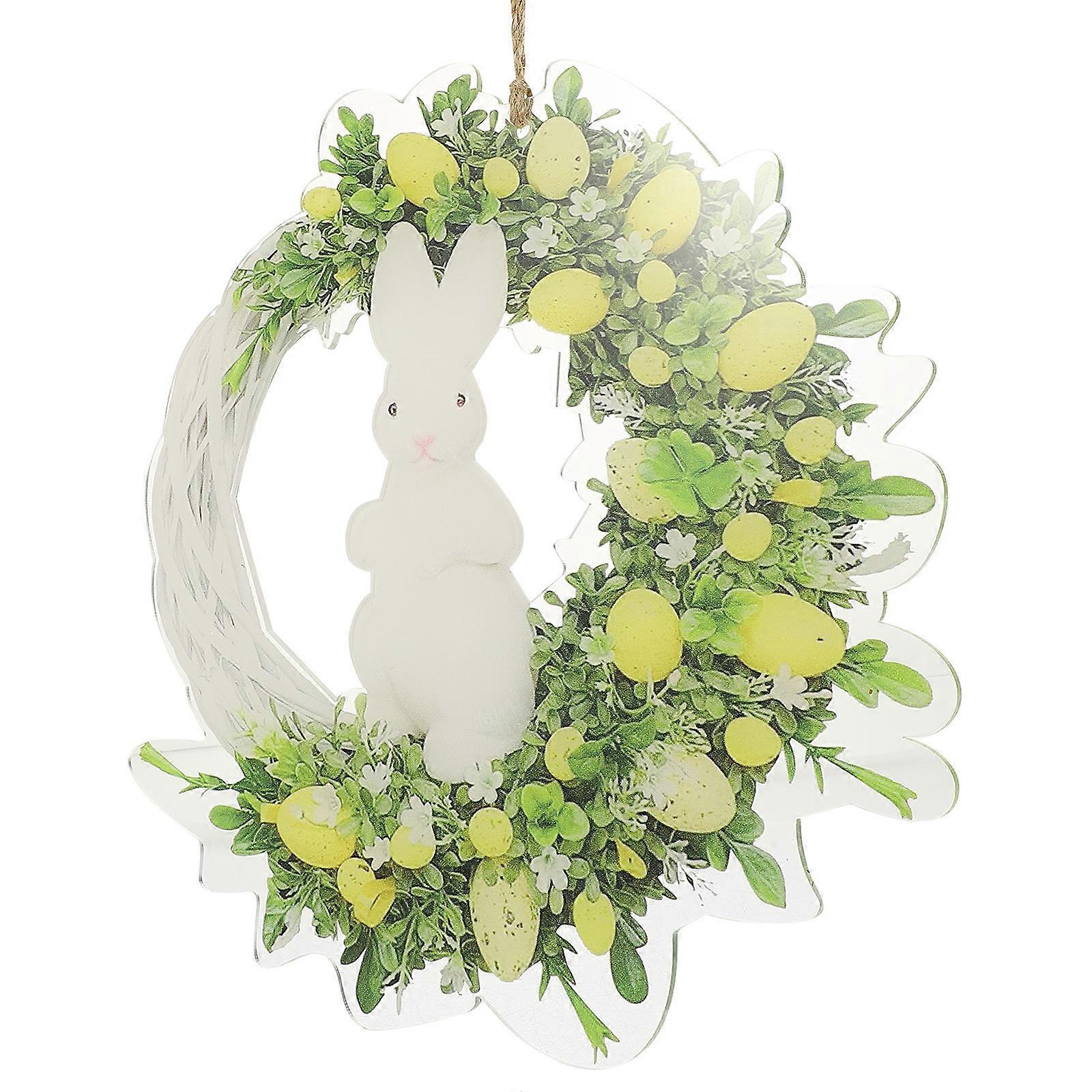 Farmhouse Bunny Wreath Easter Rabbit Wreath Non-Fading For Home Decoration 25X24X0.3CM 1Set