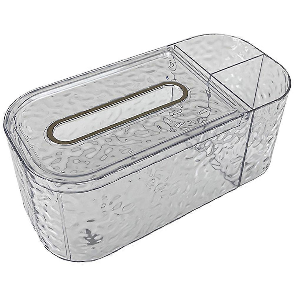 Clear Rectangular Tissue Box Organizer with Side Storage, Transparent Multi Function Napkin Holder for Bathroom, Office, and Home Use, Compact Design