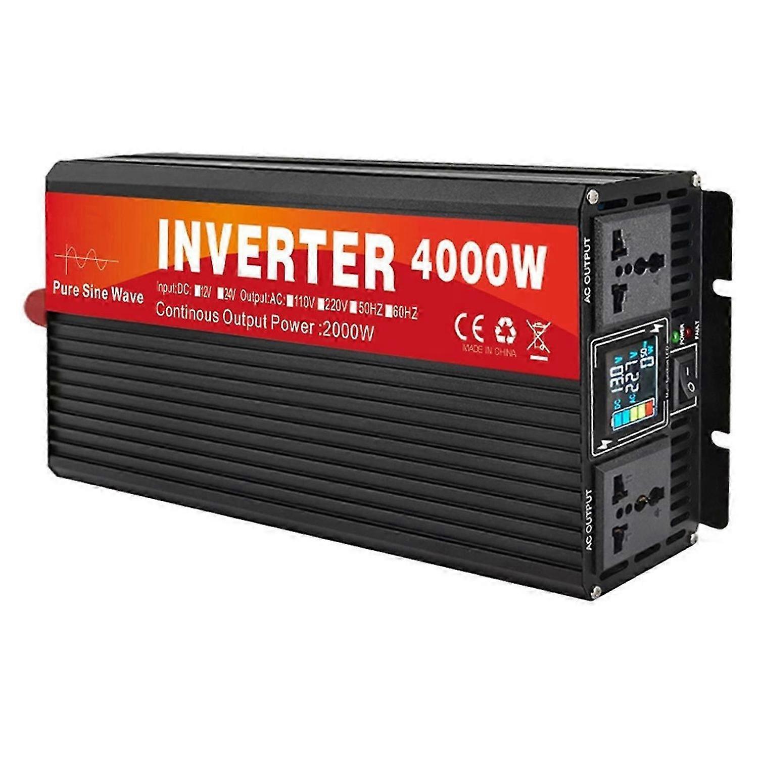 Pure Sine Wave Inverter 4000W Double Socket LCD Display DC 12V to AC 220V Voltage Converter Power Su