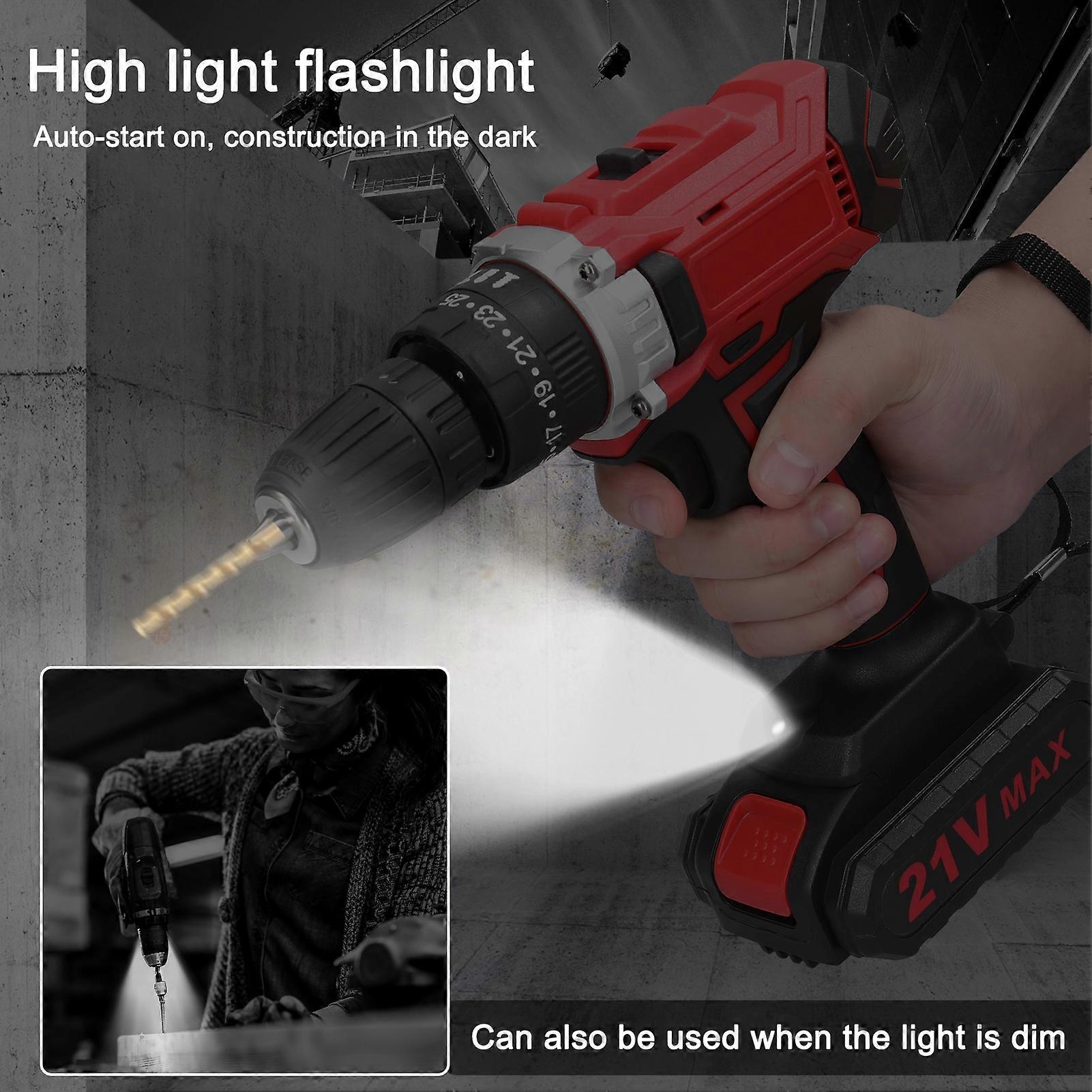 Household Multifuctional 21V Electric Drill Brush Motor 2 Speeds Control Stepless Speed Regulation Rotation Ways Adjustment 25 Gears of Torques Adjus