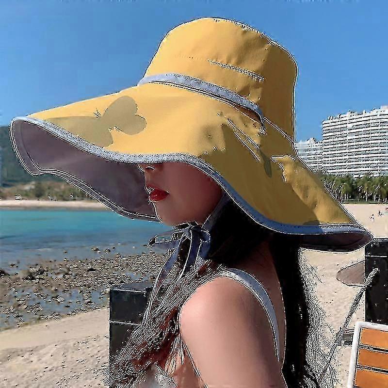 Double Sided Big Brim Tethered Sun Hat, Summer Folding Beach Hat