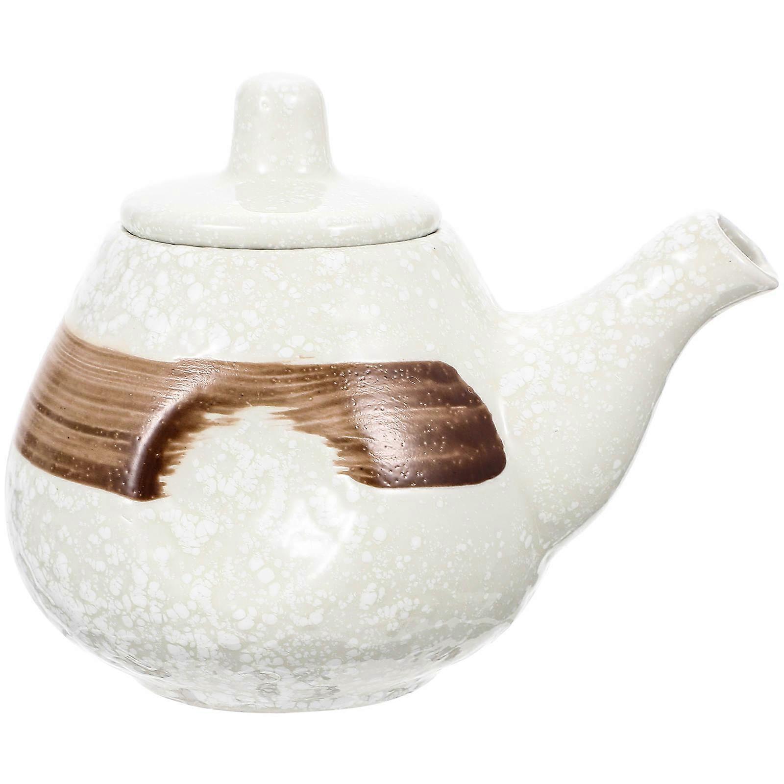 Soy Sauce Dispenser Ceramic Seasoning Holder Round Shape Dust-Proof Everyday Use 12X9X8.5CM 1Set