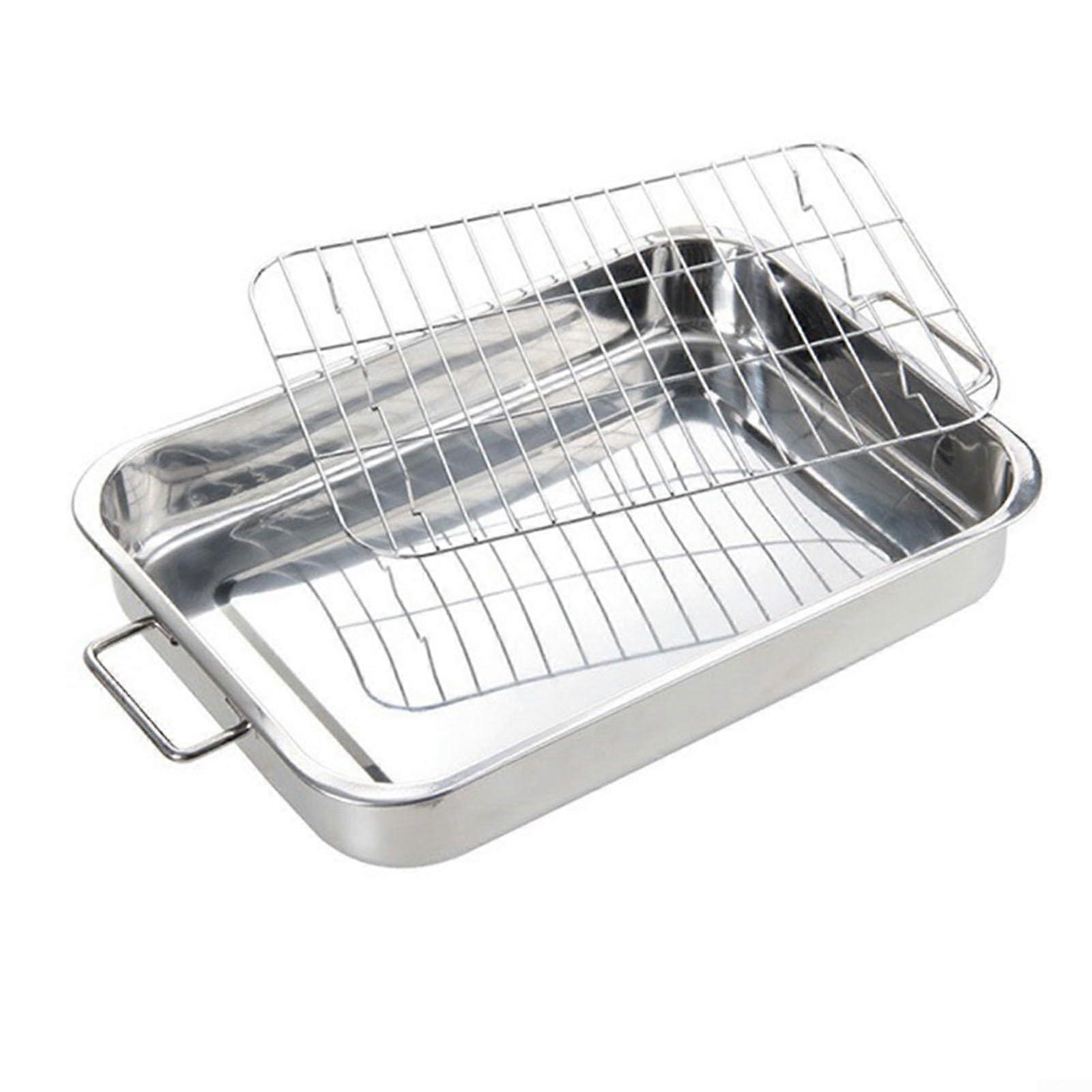 Stainless Steel Roasting Pan and Rack Set, Mirror Polished Exterior (25x18x5cm)