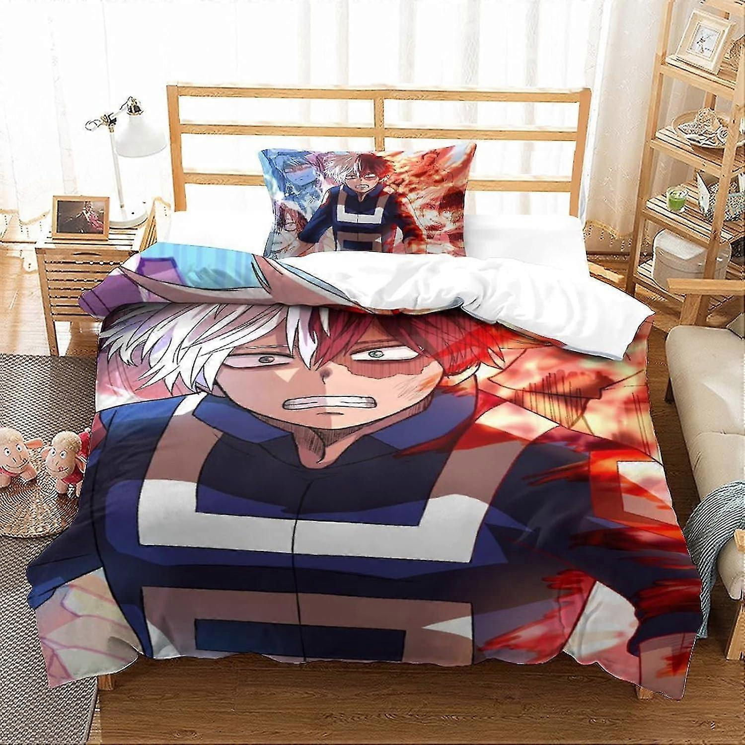 3 Pieces Bedding Set with Pillowcases, Anime Duvet Cover with Zipper Closure, Soft Microfiber Quilt Cover, Double Size Single