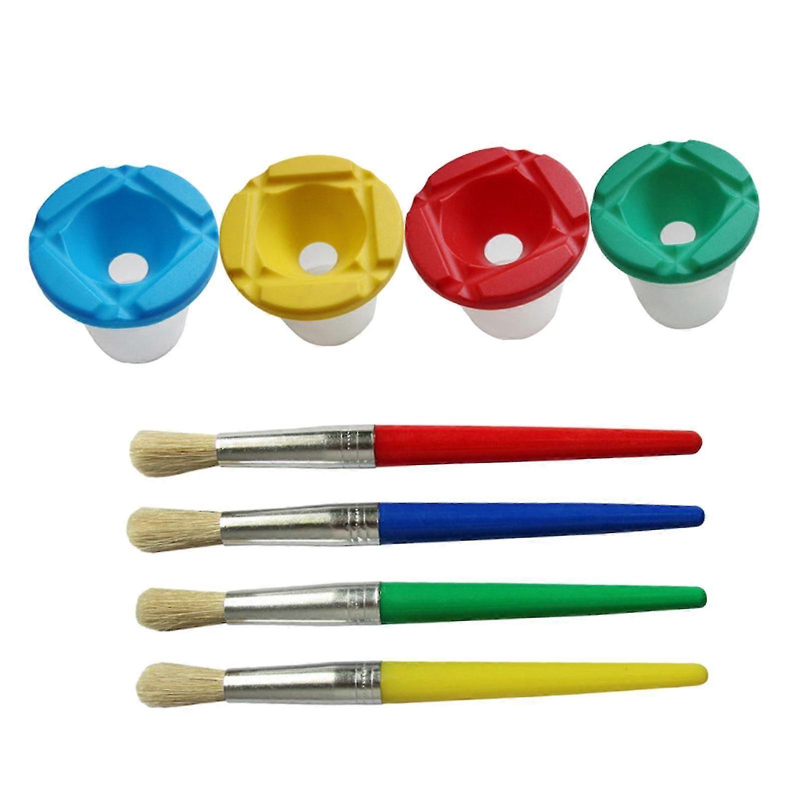 4pieces Paint Cups And Painting Brushes For Beginners Child Diy