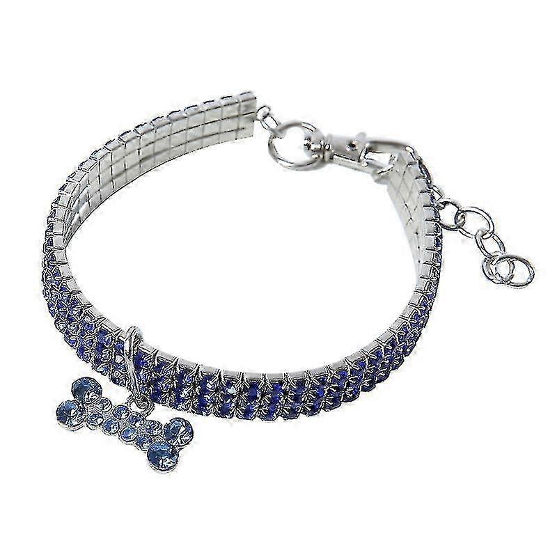 Bling Crystal Elastic Pet Collar with Bone Pendant