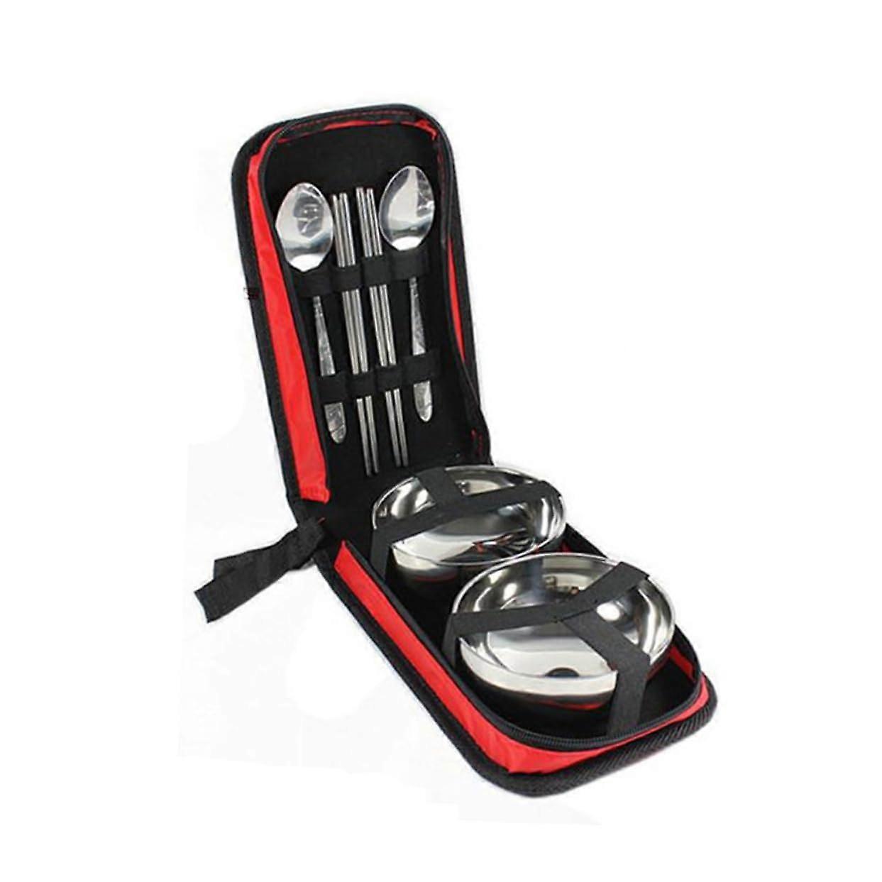 Portable Bowl and Chopsticks Set 7 Pieces Stainless Steel Tableware Set for Students Office Workers