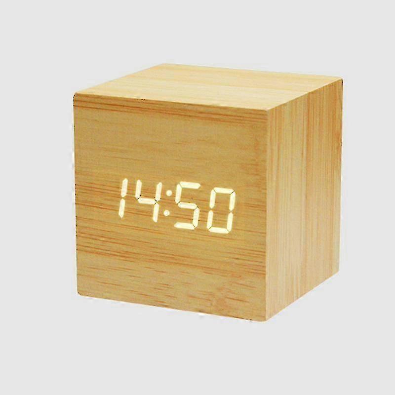 Wooden Alarm Clock - Mini Digital Clock With Temperature Time Display, 3-level Brightness And Voice Control Perfect For Home Travel SZRH A-F