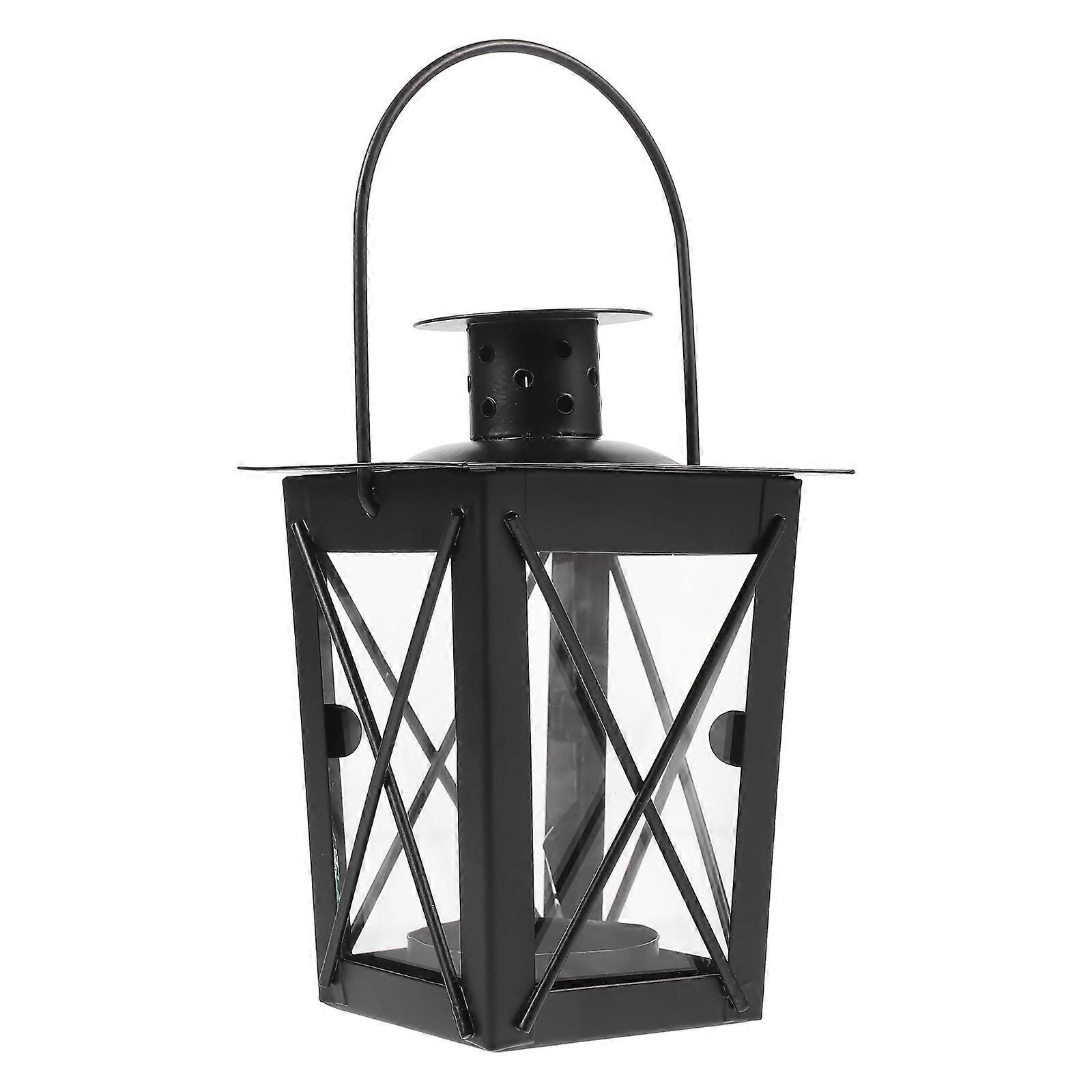 Black Candle Lantern for Decoration Made of Synthetic Material with Handle for Home Events 6.5 Inches