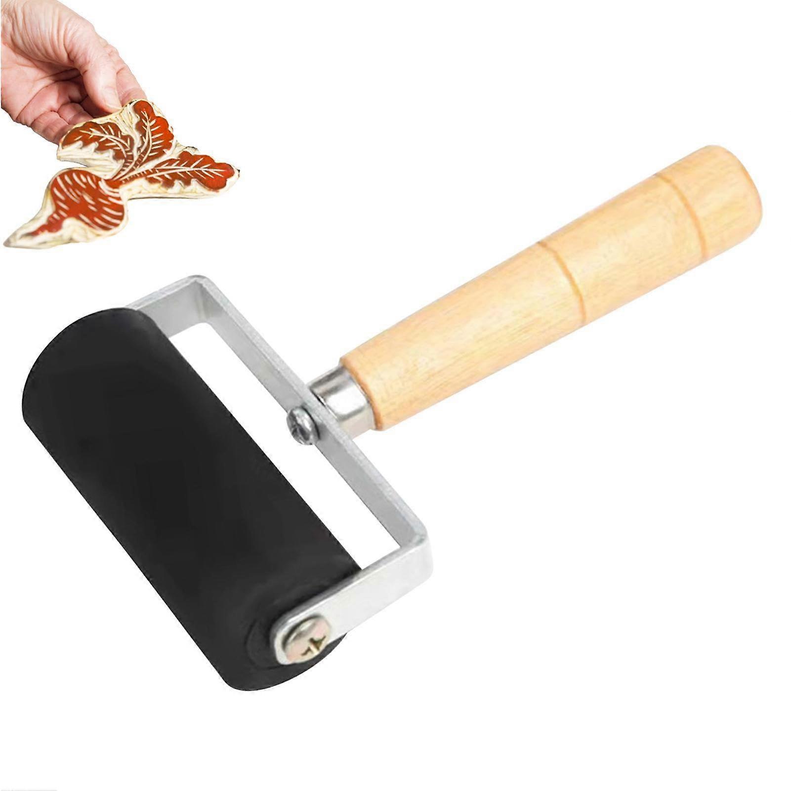 Brayer Roller – Durable Rubber Roller for Smooth Ink Application Wooden Handle Printing Roller (Medium)