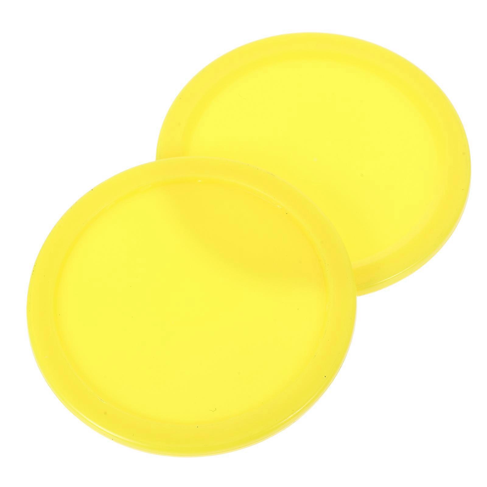 Plastic Pucks Replacement Parts For Table Hockey Smooth Movements 6.50X6.50X0.20CM Yellow Competitive Players 2Pcs
