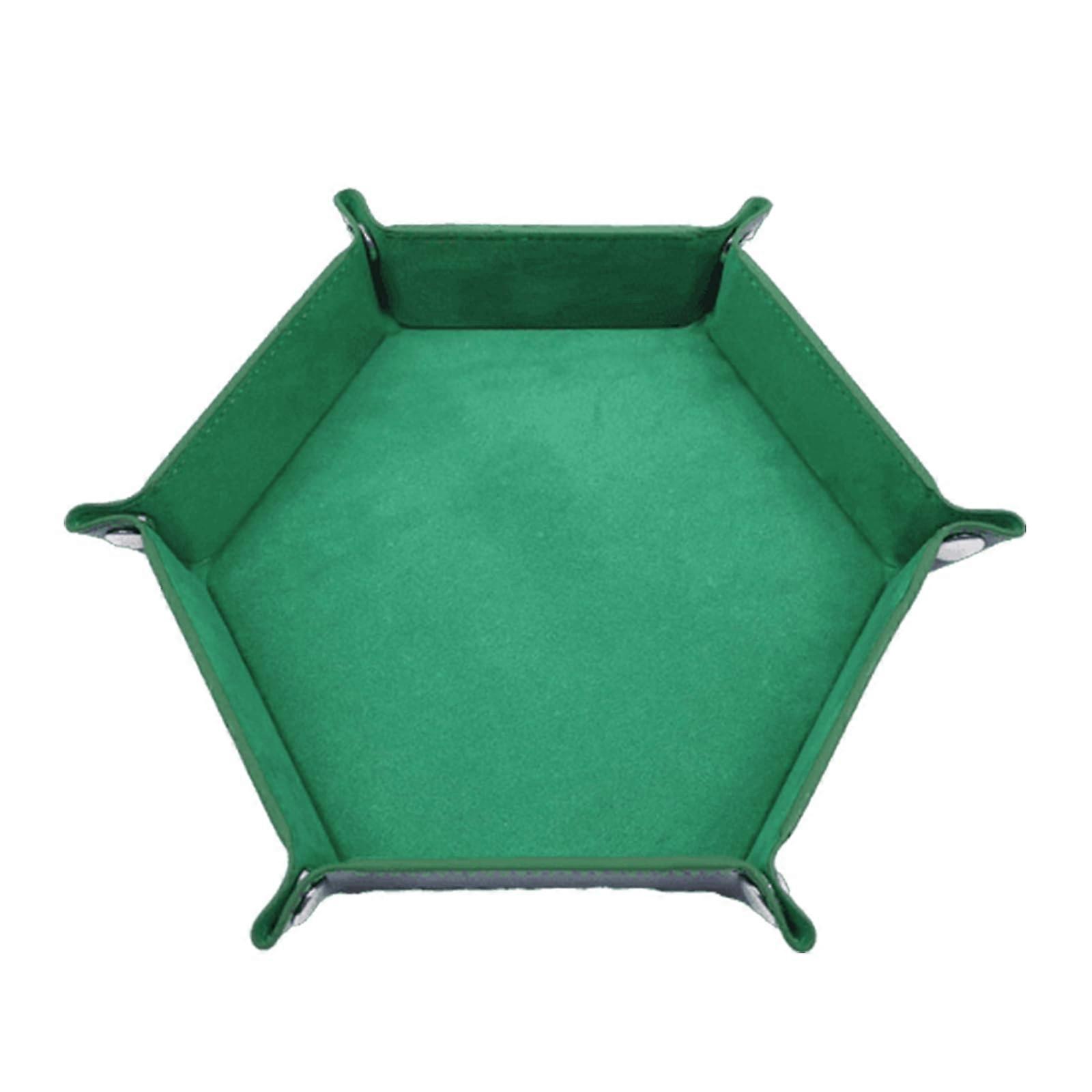 Folding Hexagon Dice Tray PU Leather Velvet Storage Box Portable Rolling Dice Table for Game Players