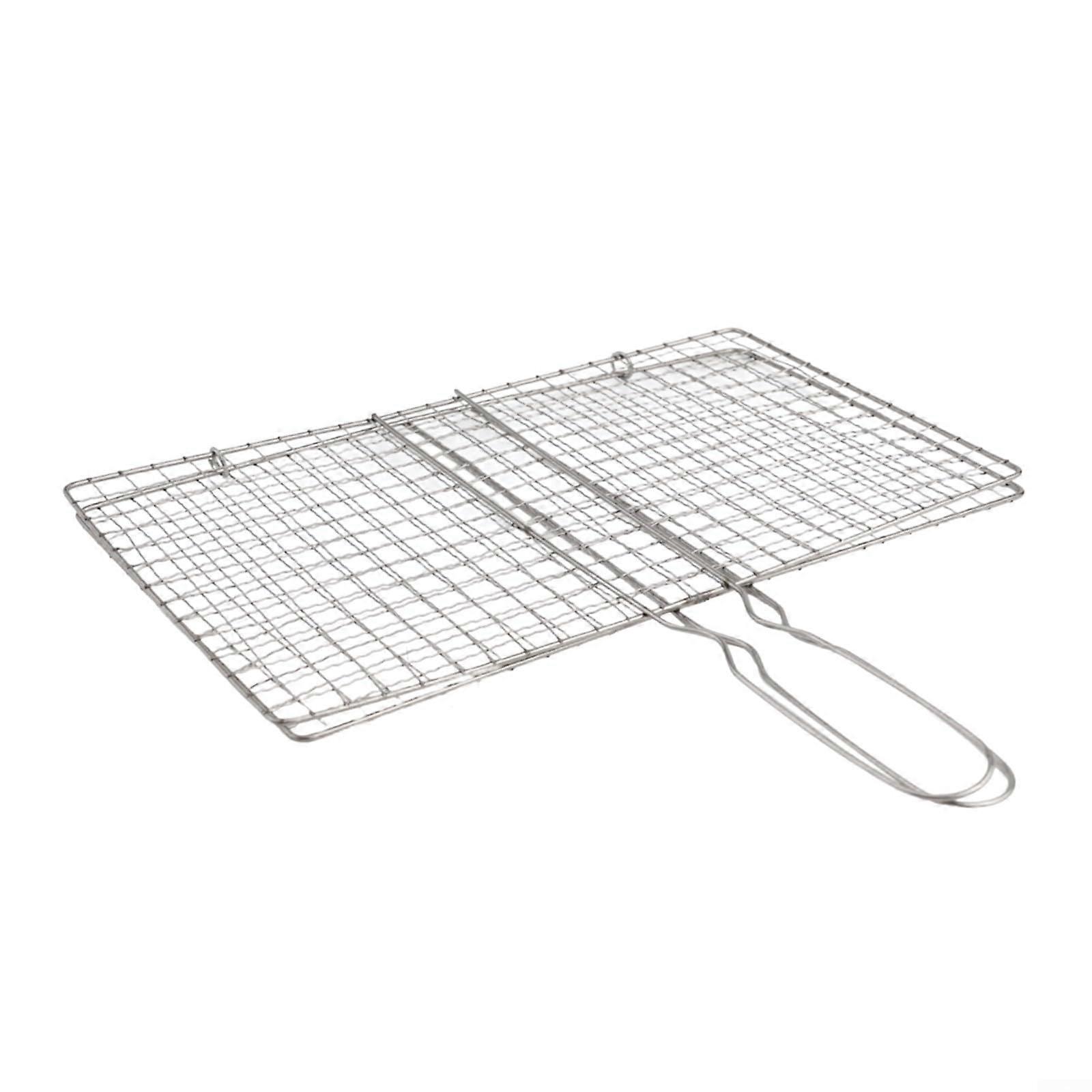 Grill Basket Stainless Steel Grill Net Steak Meat Fish Vegetables with Long Handle Tools (20x35cm) Dimensions: 20 x 35 cm