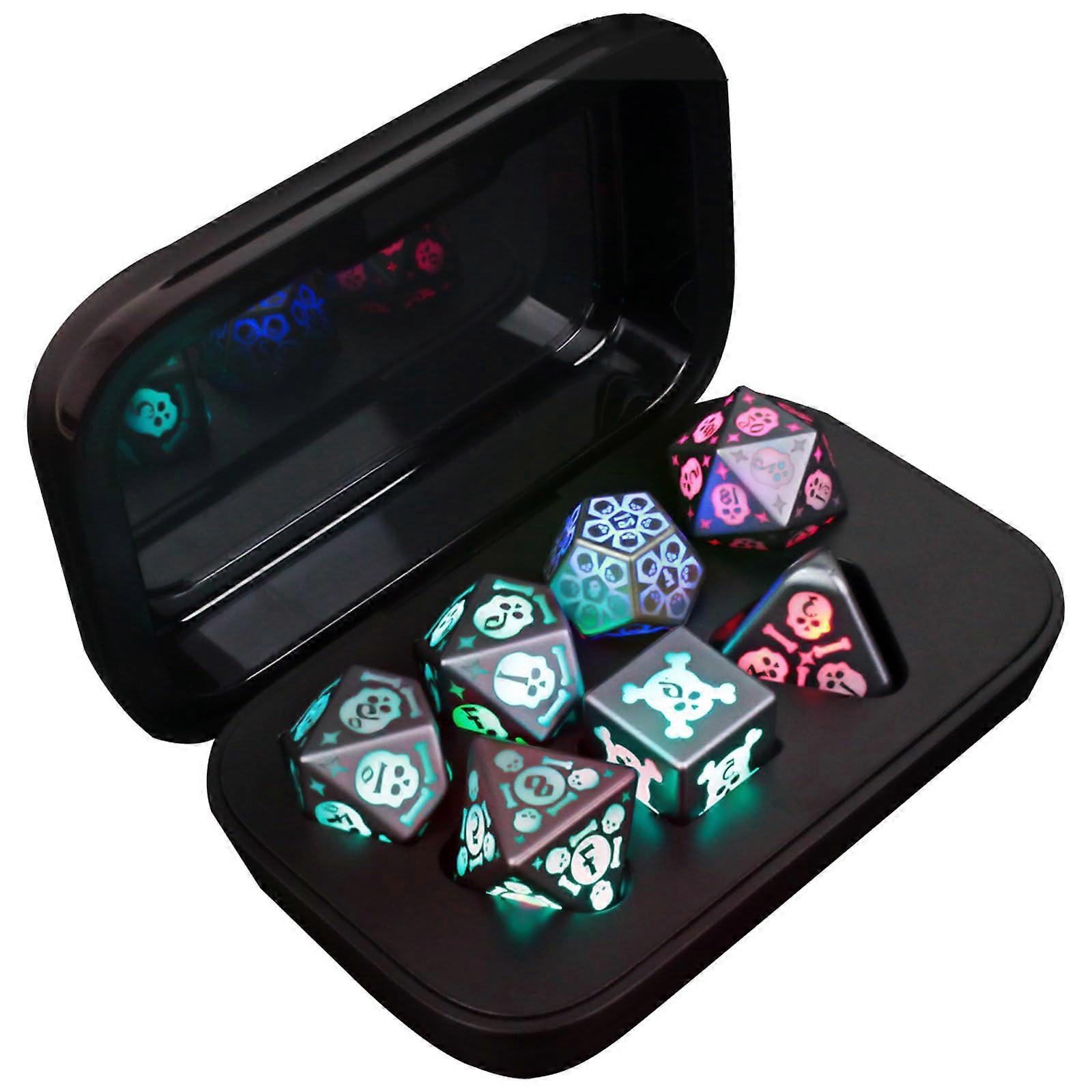 Rechargeable LED Electronic Dice Set with Charging Case, 7 Polyhedral RPG Tabletop Game Dice, Glowing Multi-Color Design