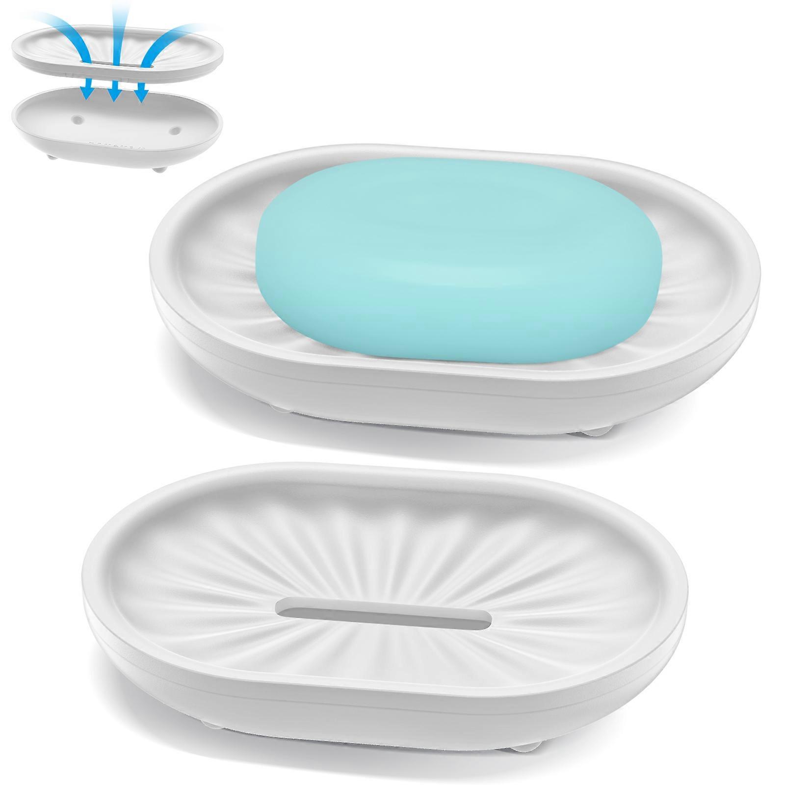 Double-Layer Soap Box Self-Draining Soap Holder for Homeowners and Housewives in White 2Pcs