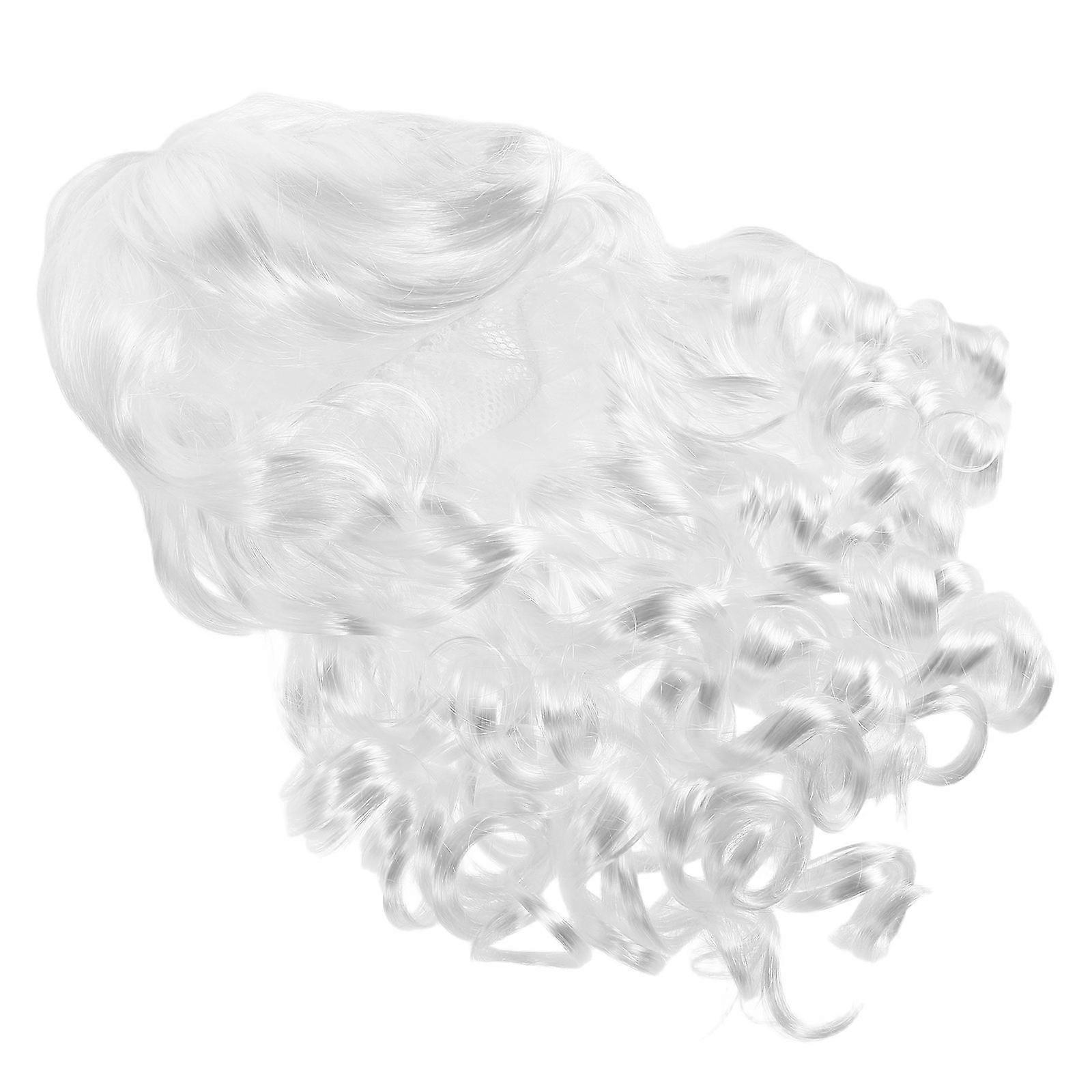 Realistic White Chemical Fiber wig for Decor Elderly Santa Claus Costume Prop Long Curly One Size Fits All