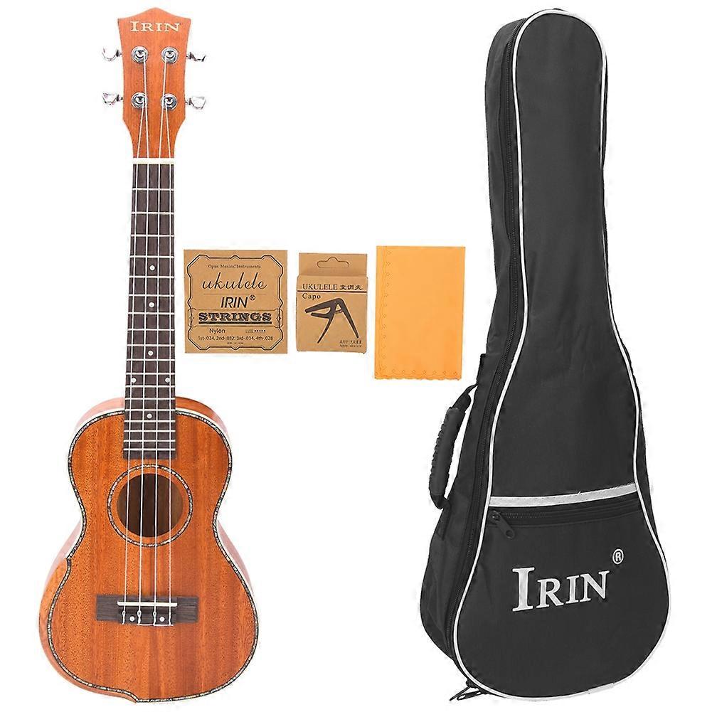 23in Ukulele Brown Mahogany Wood with Bag Capo String Cleaning Cloth Musical Instrument