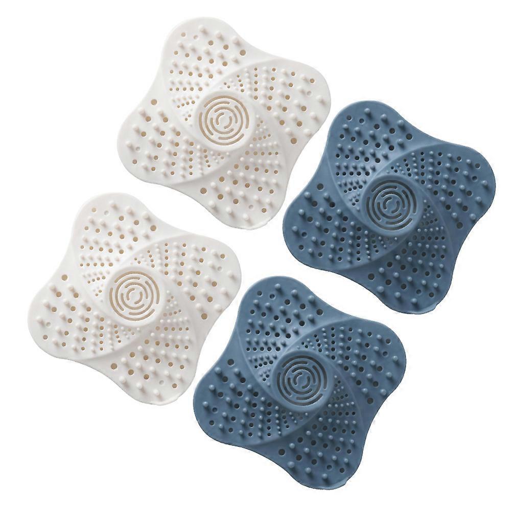 Bathroom Drain Cover 4Pcs Hair Catchers TPR Assorted Color Square Design Sewer Protection Toilet