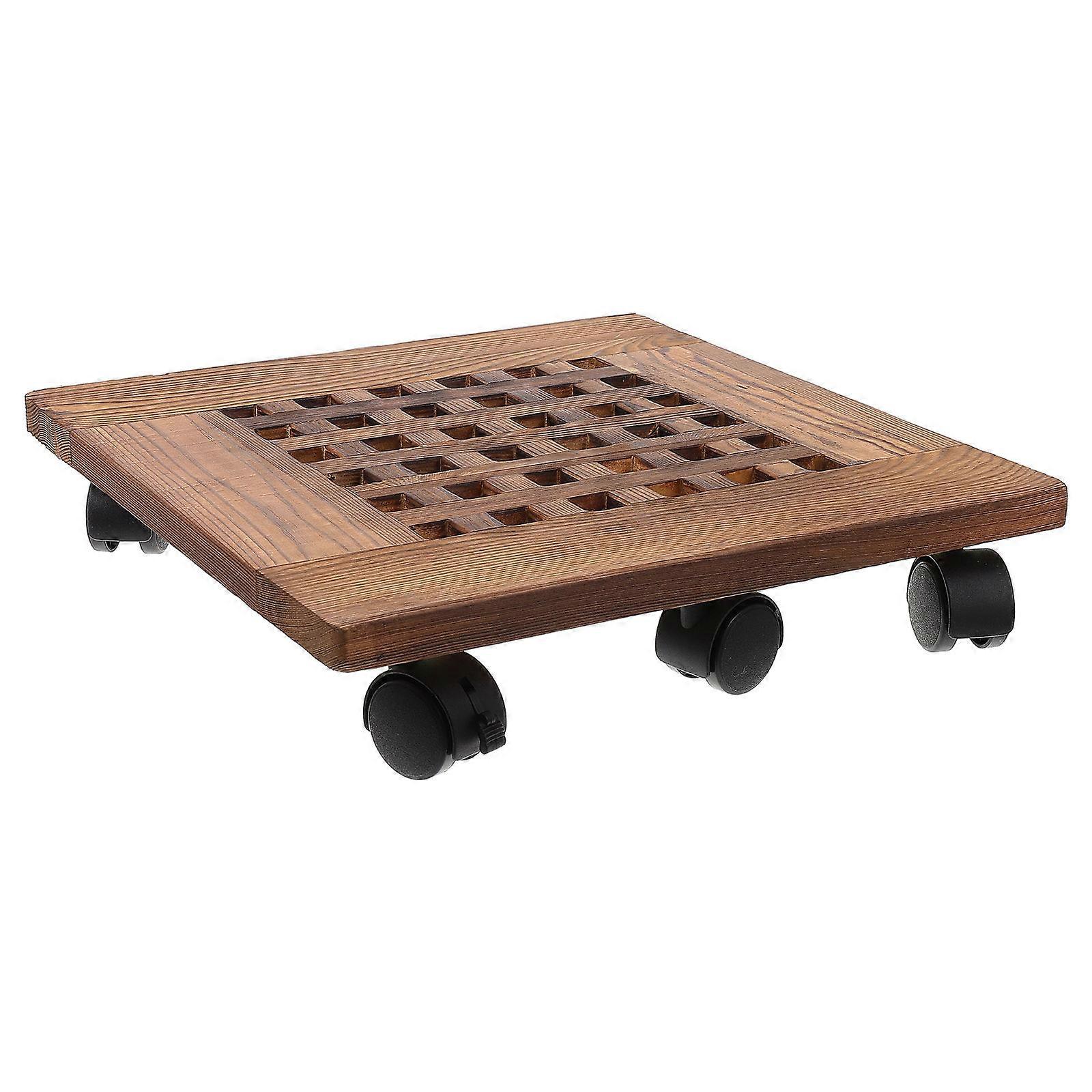 Solid Wood Movable Flowerpot Base with Wheels and Brake for Easy Plant Mobility and Drainage
