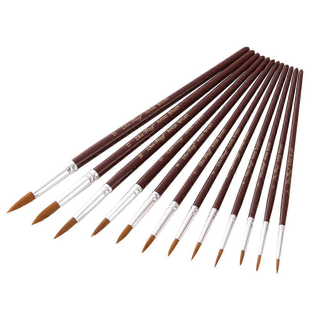 Watercolor Painting Brush Set with 12 Different Sizes for Beginners and Artists Wood and Nylon Dark Brown 17.821cm
