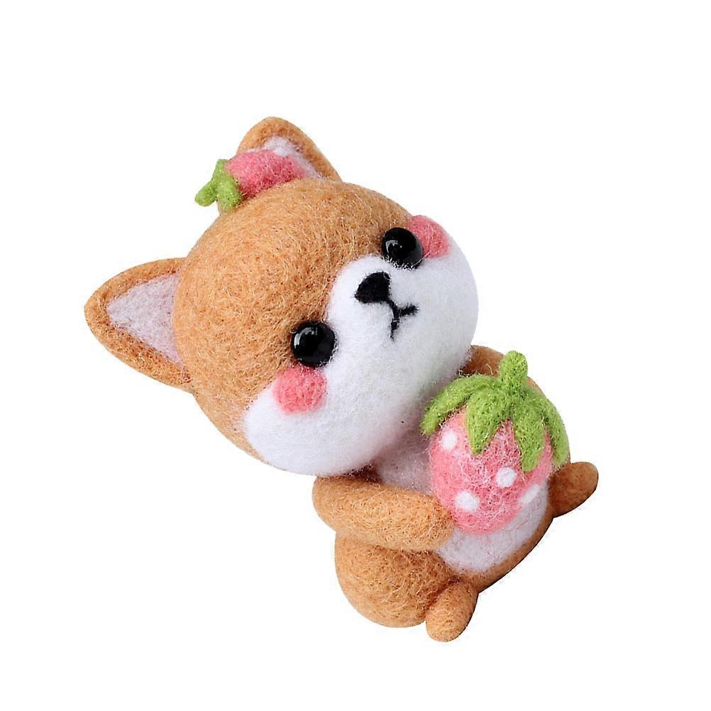 Cartoon Animal Felt Embroidery Stitching DIY Kit for Parents-Children Interaction Home Decoration with Pink Sitting Dog 1 Set