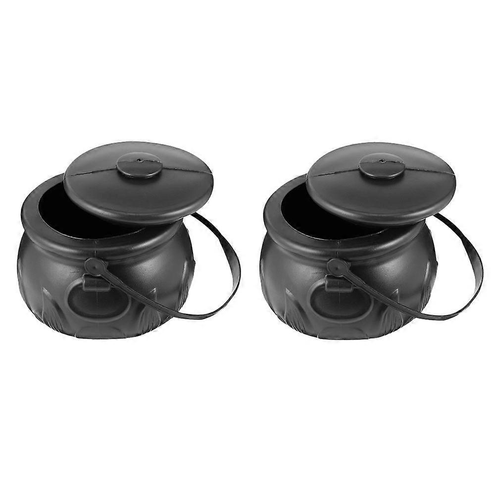 Large Portable Halloween Candy Bucket with Lid Black Storage Jar for Party Treats, Witch Cauldron & Daily Use
