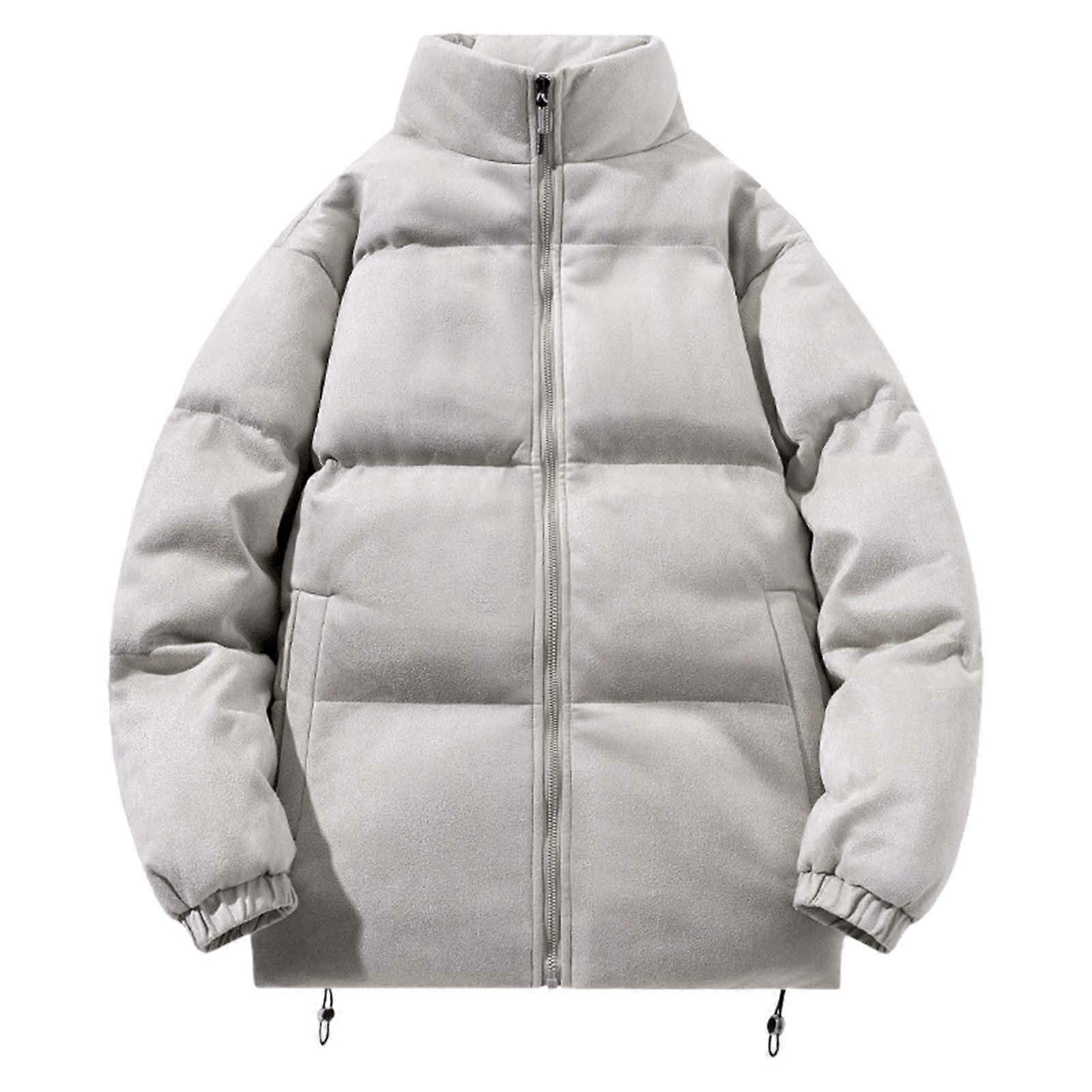 Men's Winter Jacket Corduroy Jacket With Warm Lining Stand-Up Collar Thick Retro Style Casual Puffer Light Grey XL
