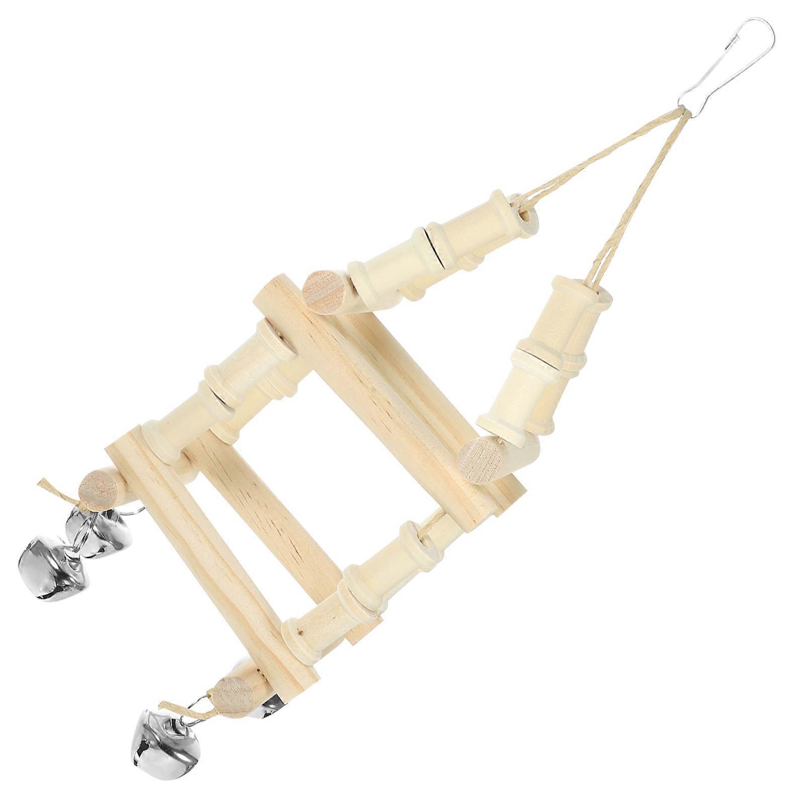 Wood Bird Swing Toy for Parakeet Pet Encouraging Exercises and Coordination Beige 7.5 inches
