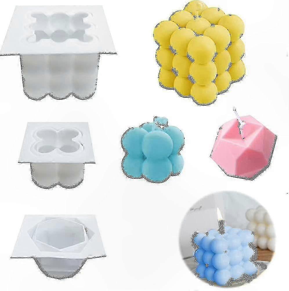 Silicone Bubble Cube Candle Molds, 3D Wax Casting Set for Large and Small Designs (3-Pack)
