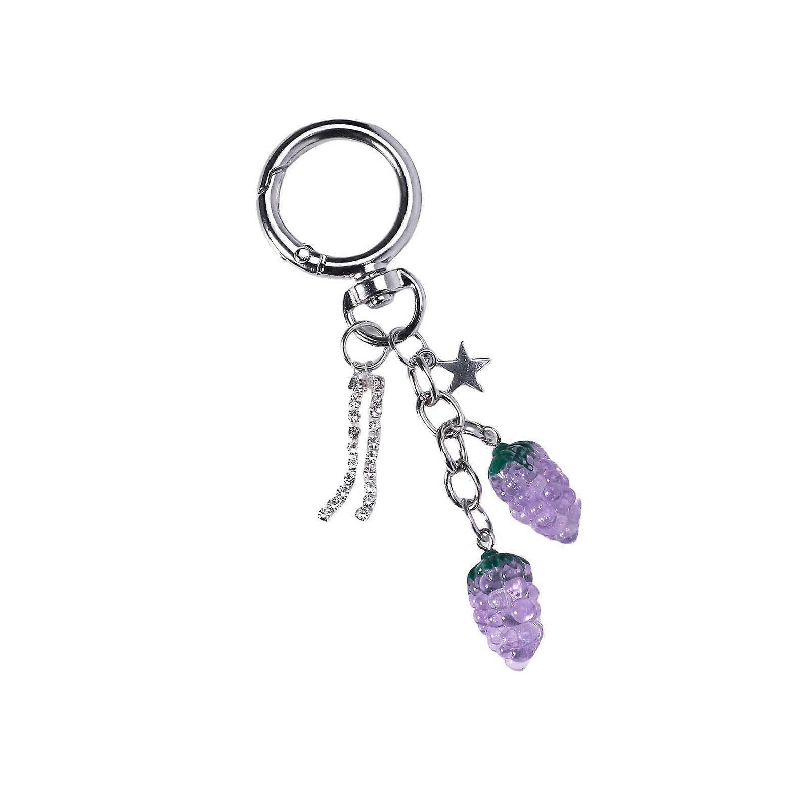 Aesthetic keychain, Grape/Peach/Slipper Pocket Charm Pendant, Fruit Keychain, Hanging Ornament for Women, Crystal Grape Keychain
