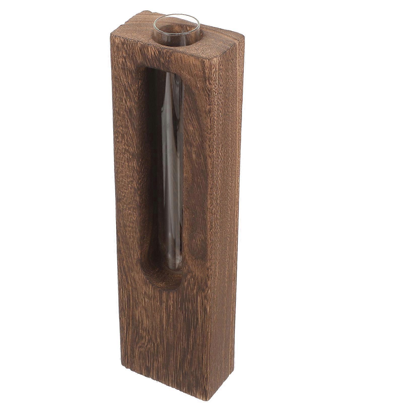Hydroponic Wall Mounted Wooden Flower Vase Home Office Ornament 28.5X7.7CM Elegant Design 1Pack