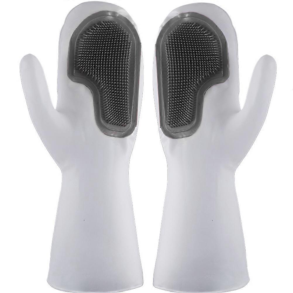 Silicone Dishwashing Gloves for Kitchen Use Assorted Color with Brush Function Design Waterproof and Comfortable to Wear 3 Pair