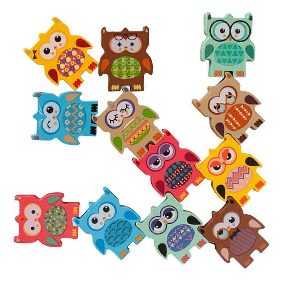 Owl Shaped Stacking Games Toy for Kids Educational Building Blocks Safe Plastic 12Pcs Assorted Color