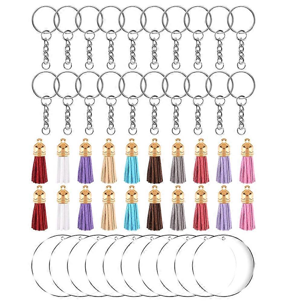 DIY Keychain Making Supplies 1 Set Acrylic Circle Disc Key Rings with Assorted Color Tassels for Key Pendants and Craft Enthusiasts