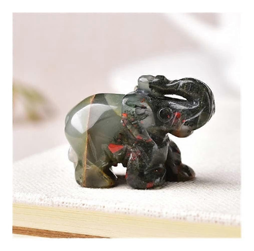 Natural handmade crystal stone, home decor, quartz, elephant shape, obsidian animal lucky stone Reiki crystals (Color: Army Green, Size: 2530g)