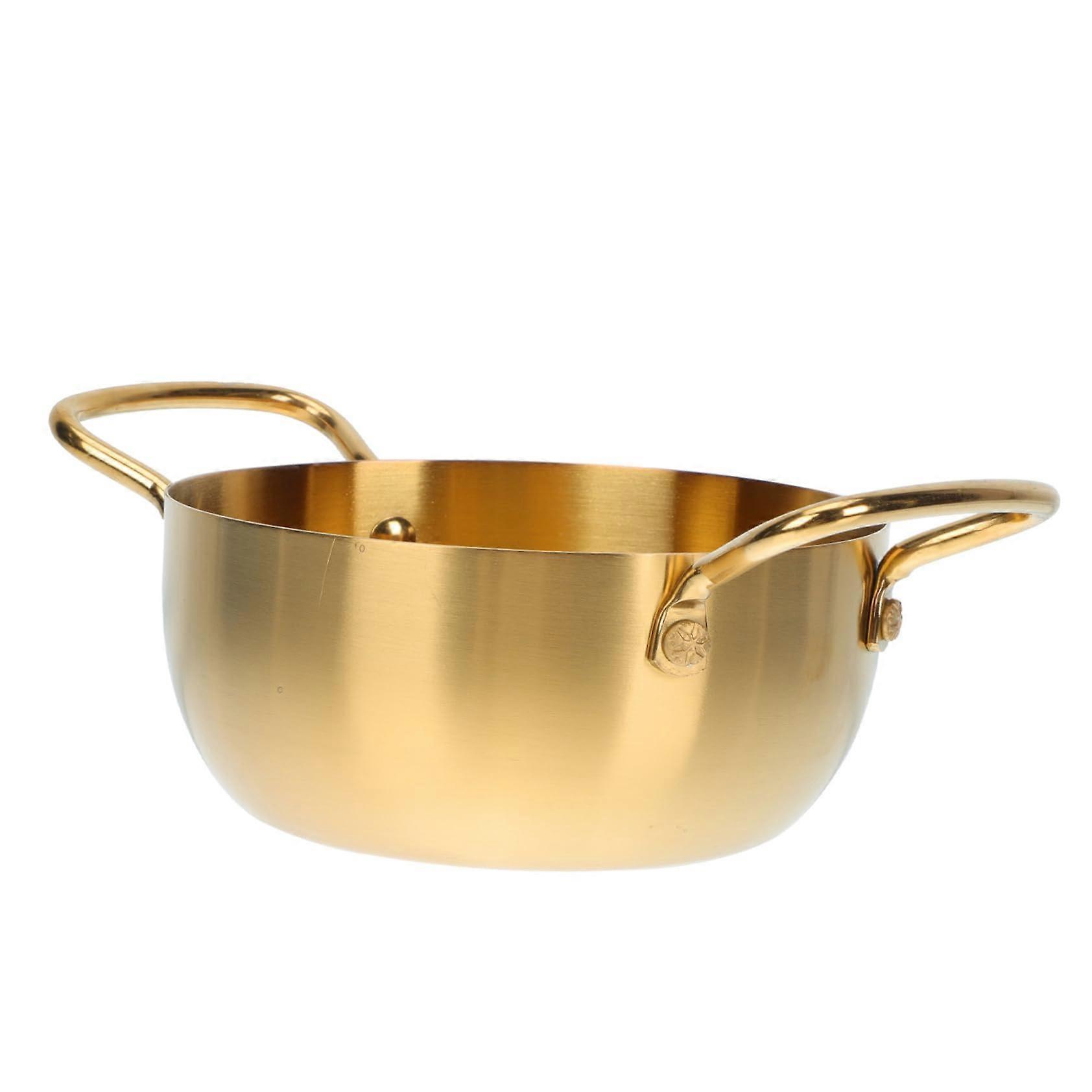 Goldencolored Ramentopf doublehandled cooking pot with nonstick coating, inductioncompatible practical soup pot for home.