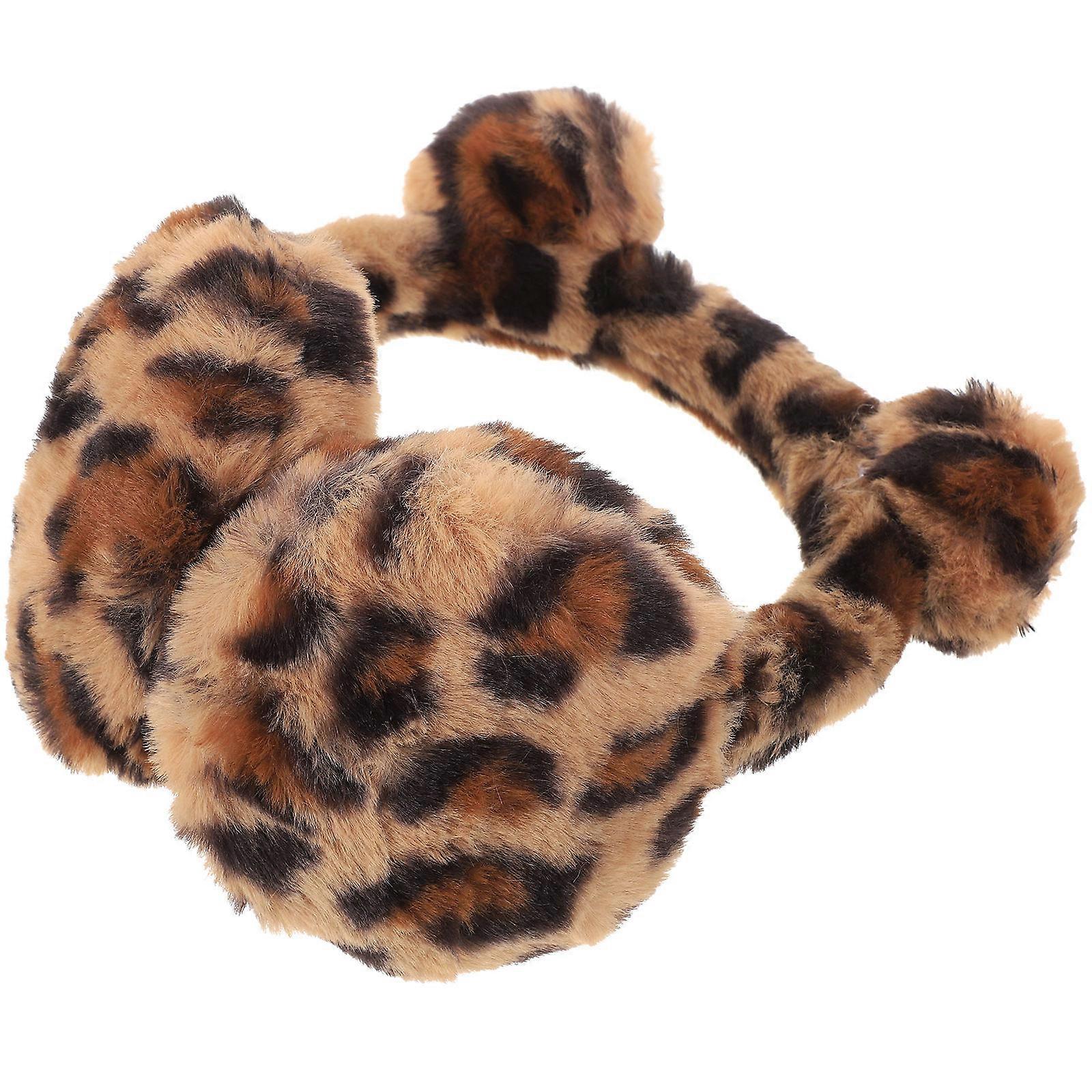 Adorable Warm Leopard Print Earmuffs for Winter Ear Protection – Soft, Foldable & Stylish Design for Comfortable Outdoor Use