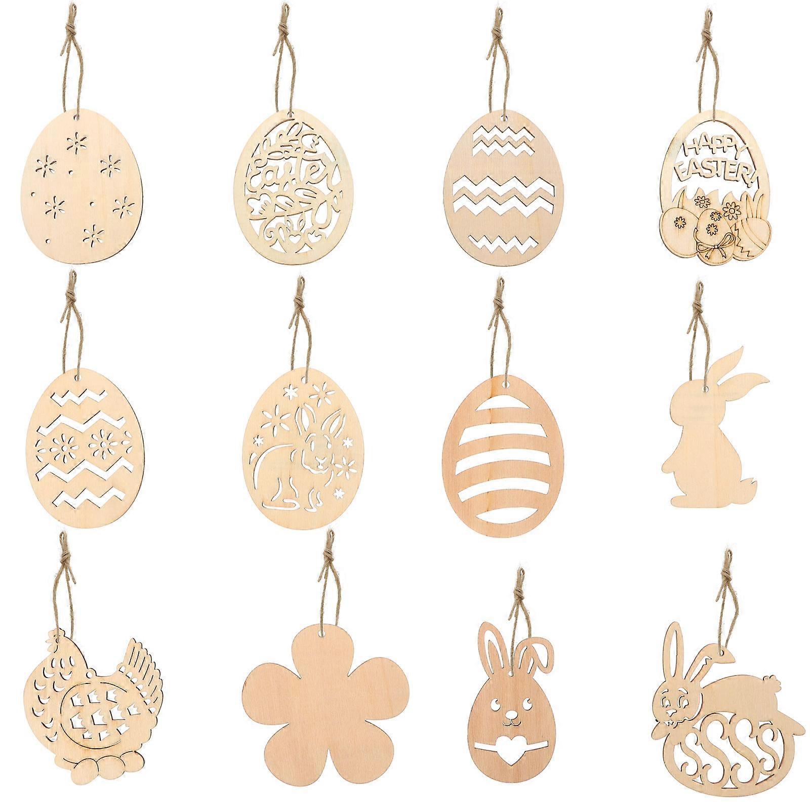 48Pcs Wooden Ornaments For Easter Crafts Perfect For Crafting And Decorative Projects With Smooth Wood Surface