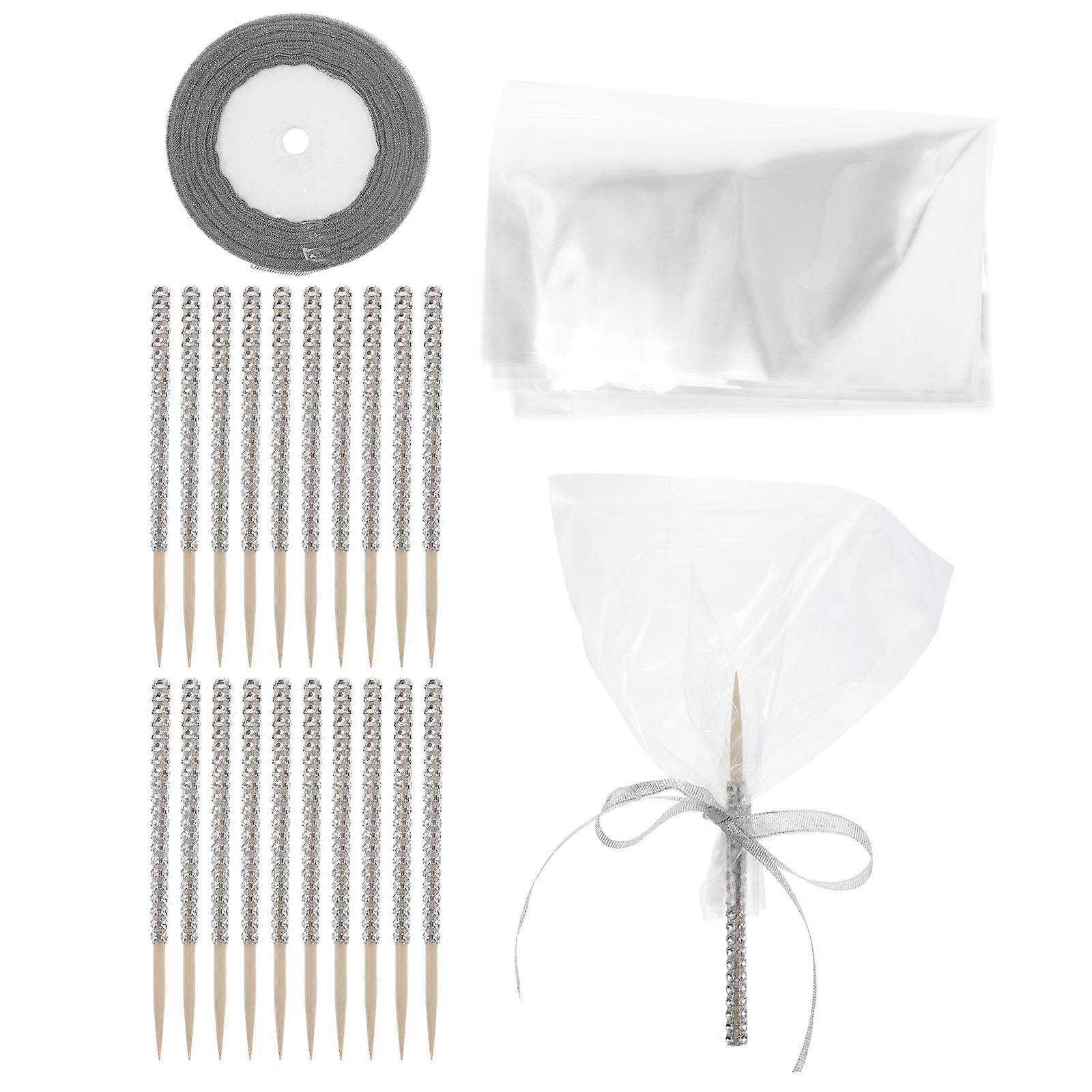 Silver Candy Sticks with Sparkle Ribbon Tie 24Pcs for Special Occasions