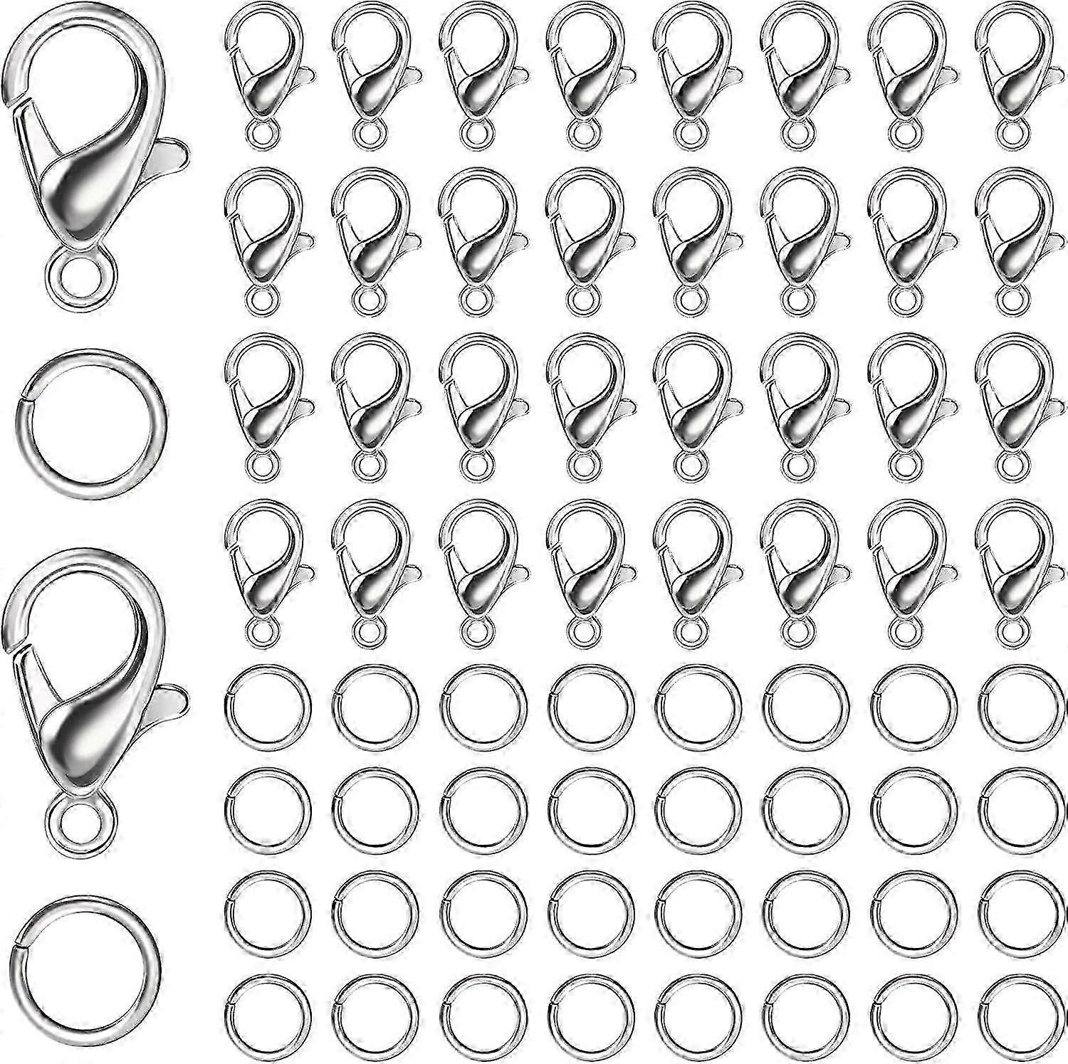 Bracelet ClaspsSilver Color,100 Pieces Lobster Claw Clasp and 240 Pieces Open Jump Rings, Bracelet Clasp, Necklace Clasps, DIY Accessories, for Jewelr