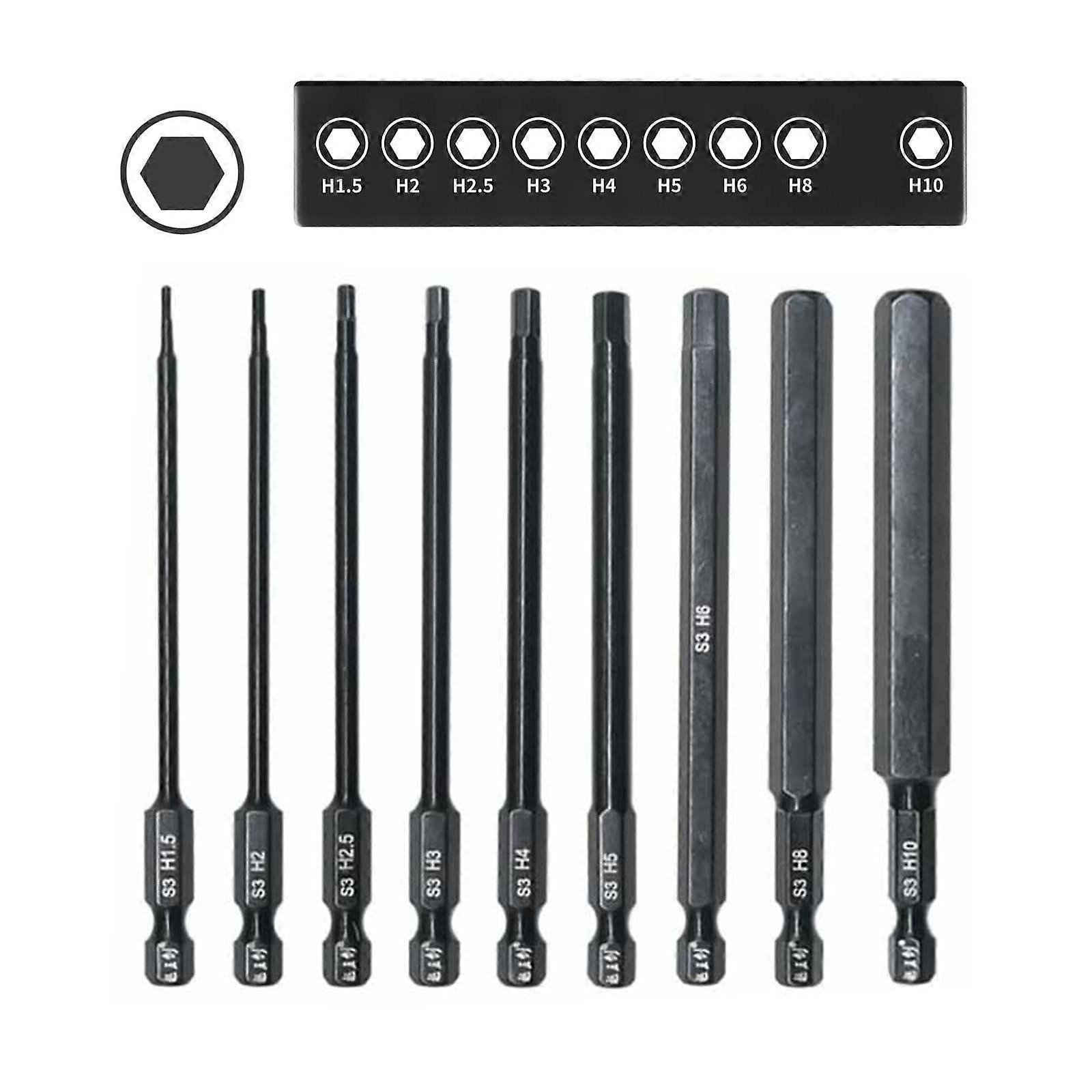 9Piece Allen Bit Set with Magnetic Head, 100 mm Hex Bits for Screwdriver
