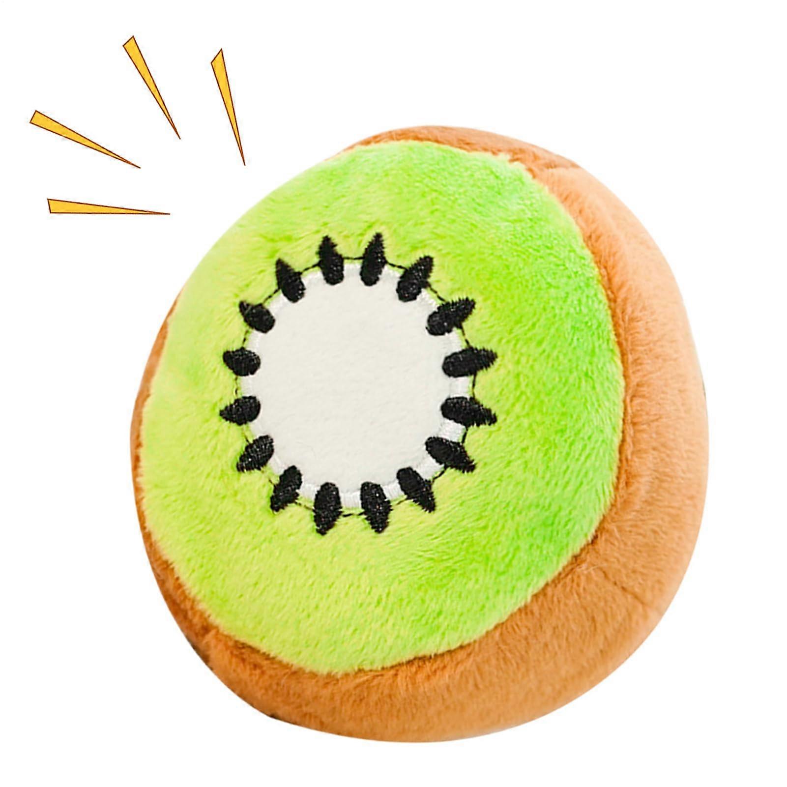 Plush Dog Toy Squeaky Chew For Dogs Mental Enrichment Teether For Puppies Indoor Outdoor Travel Fetch Round Kiwi