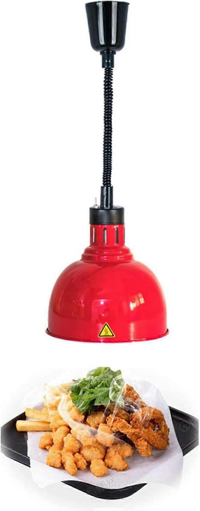 Hanging Food Heating Lamp 250W with 60-180cm Adjustable Length Buffet Food Insulation Chandelier Red 250mm Lampshade
