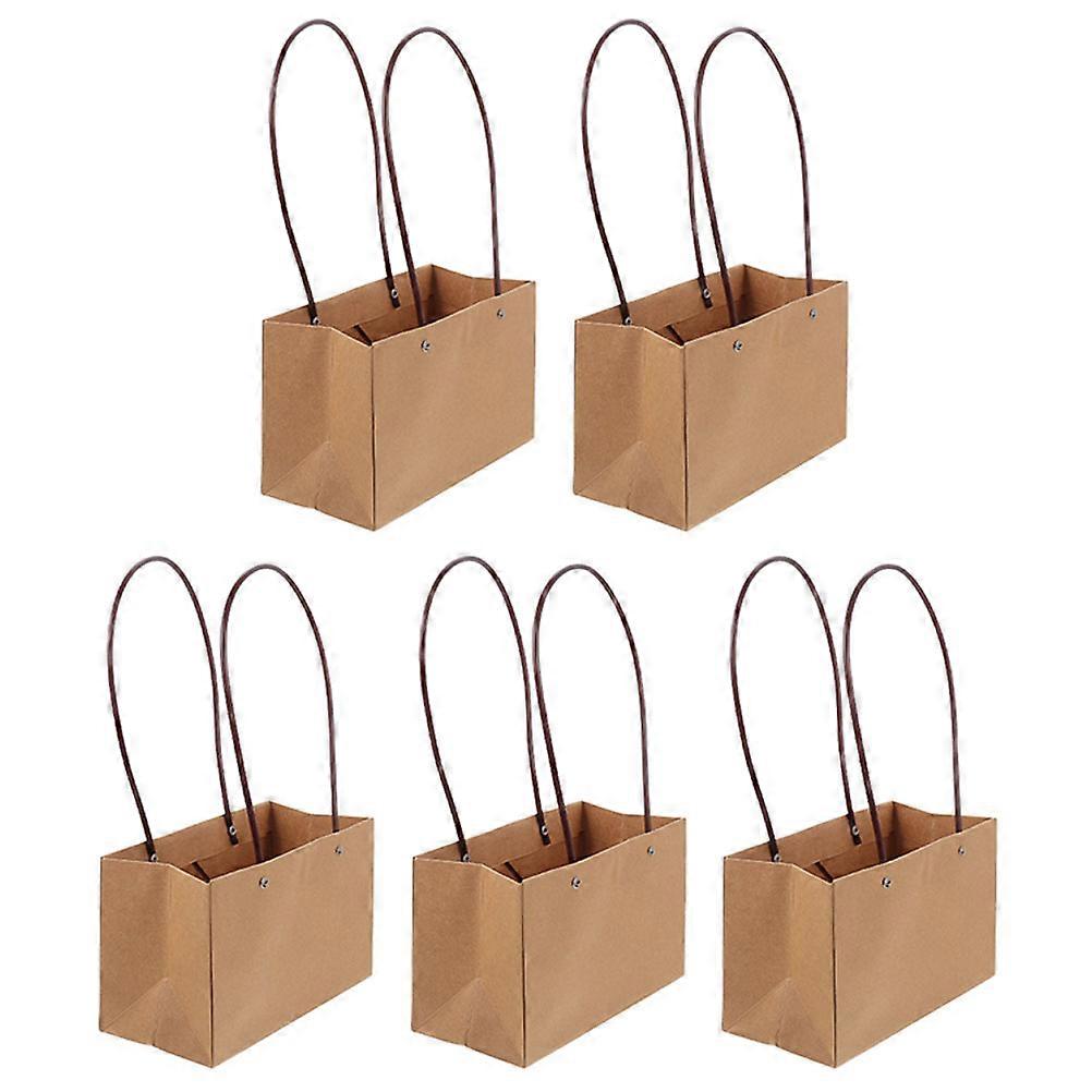 Kraft Paper Flower Gift Bag with Handles for Storage Brown 5pcs 9.84x3.94x11.81 Inches