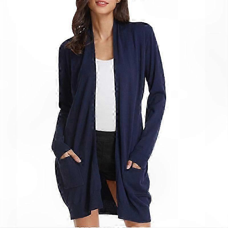Women's Knitted Long Cardigan Coat with Open Front and Solid Design