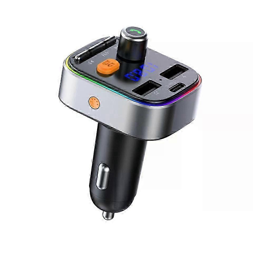 Wireless FM Transmitter, Bluetooth 5.0 Car Adapter with 3 USB Charger, 3 Music Modes, LED Backlight, 87.5-108MHz