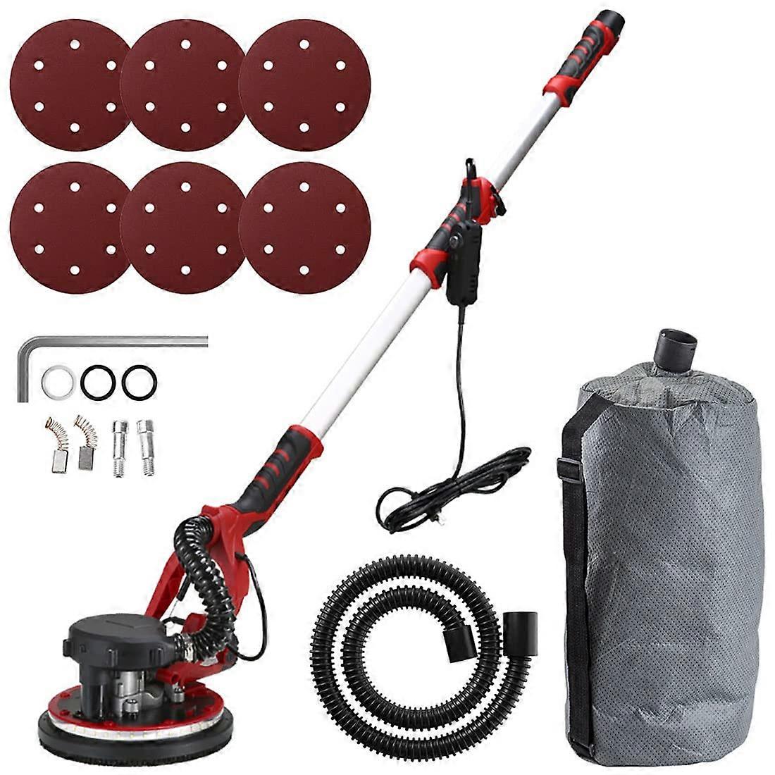 Electric Drywall Sander With Vacuum Attachment 1250W Wall And Ceiling Sander 50 Sanding Discs Variable Speed Extendable Handle LED Light