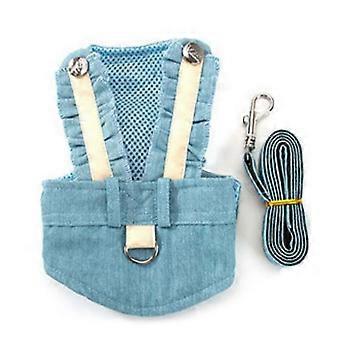 Pet Vest Harness Leash Adjustable Button Design Dog Harness and Leash Set with Breathable Mesh for Dog Cat Outdoor Light Blue Jeans S (Advise Weight R